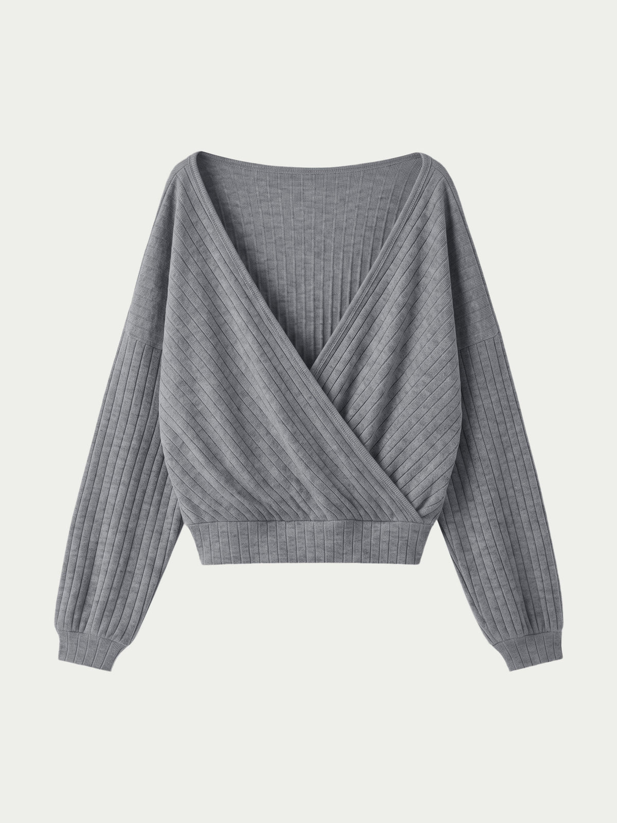 OGLmove Women's Wide Ribbed Crossover Long Sleeve Banded Hem Top