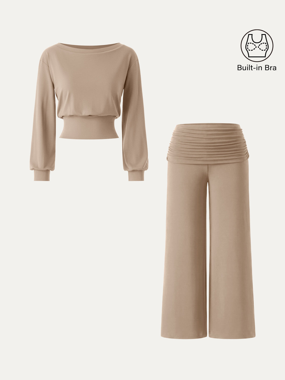 OGLmove Women's 2-Piece Boatneck Bra and Wide-Leg Pants Set