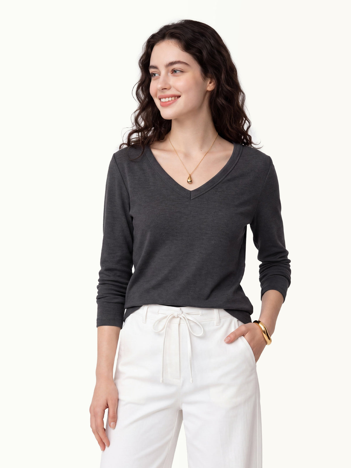 OGLmove Women's Eco-Mousse® V-Neck Long Sleeve Banded Hem Top