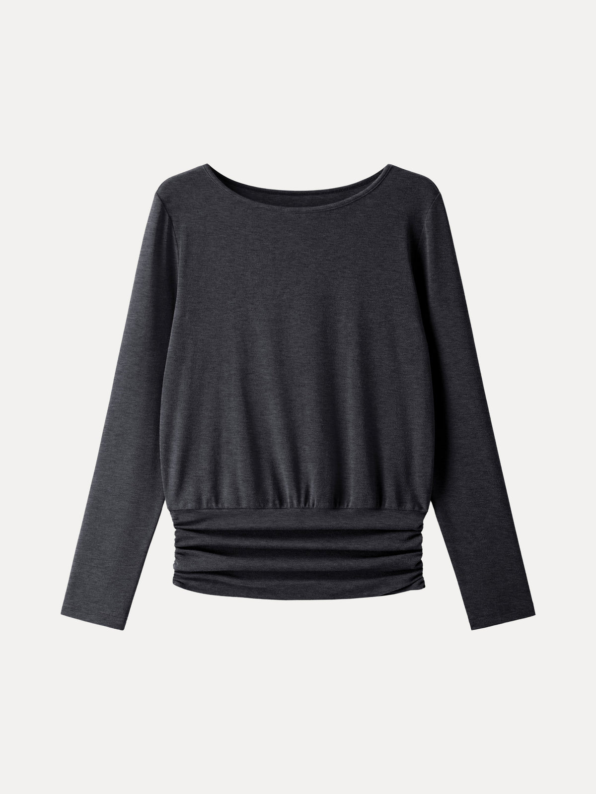 OGLmove Women's Eco-Mousse Boatneck Long Sleeve Ruched Banded Hem Top
