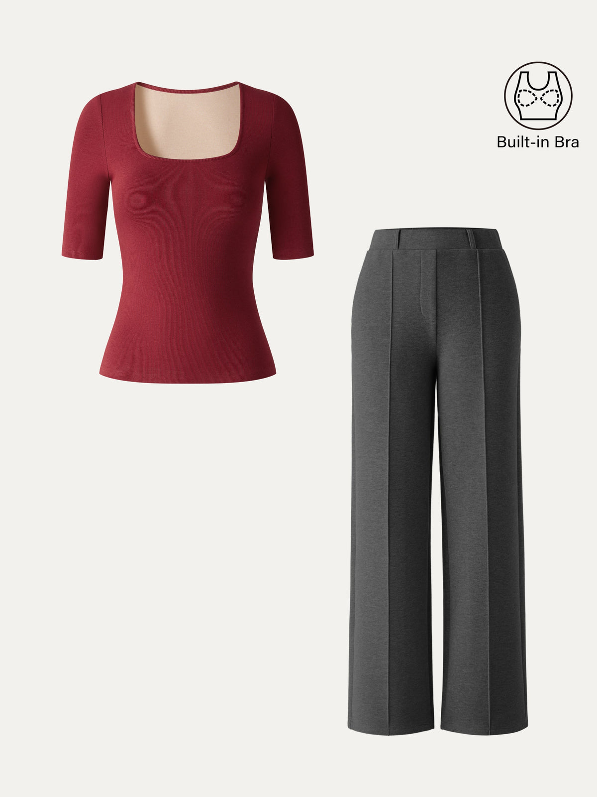 Women's Square Neck Bra Top and High-Waisted Straight Leg Pant Set
