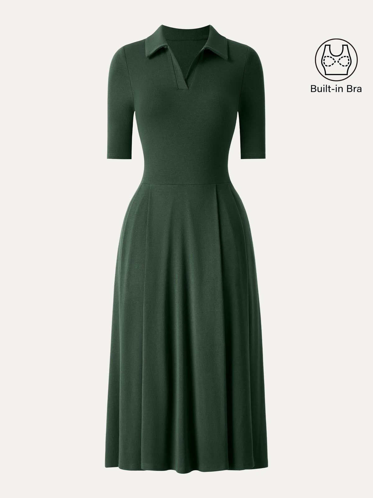 OGLmove Women's Polo Neck Elbow-Sleeve Midi Bra Dress