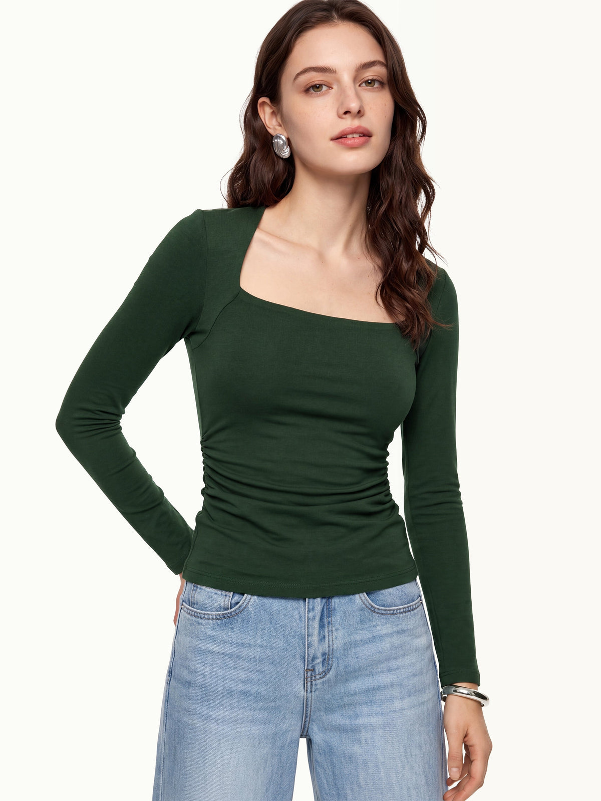 OGLmove Women's Eco-Mousse ProWarm Trapeze Neck Ruched Bra Top