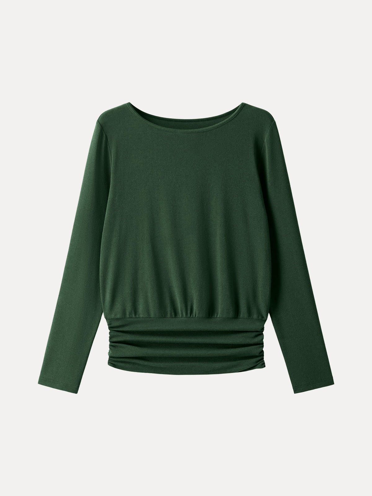 OGLmove Women's Eco-Mousse Boatneck Long Sleeve Ruched Banded Hem Top