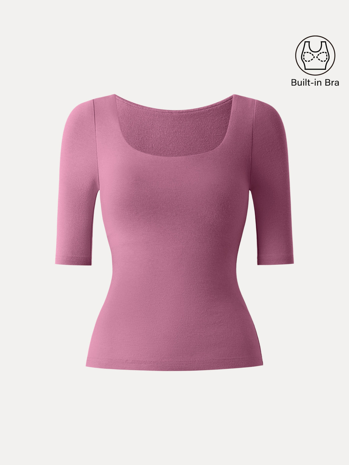 OGLmove Women's Square Neck Elbow Length Sleeve Bra Top