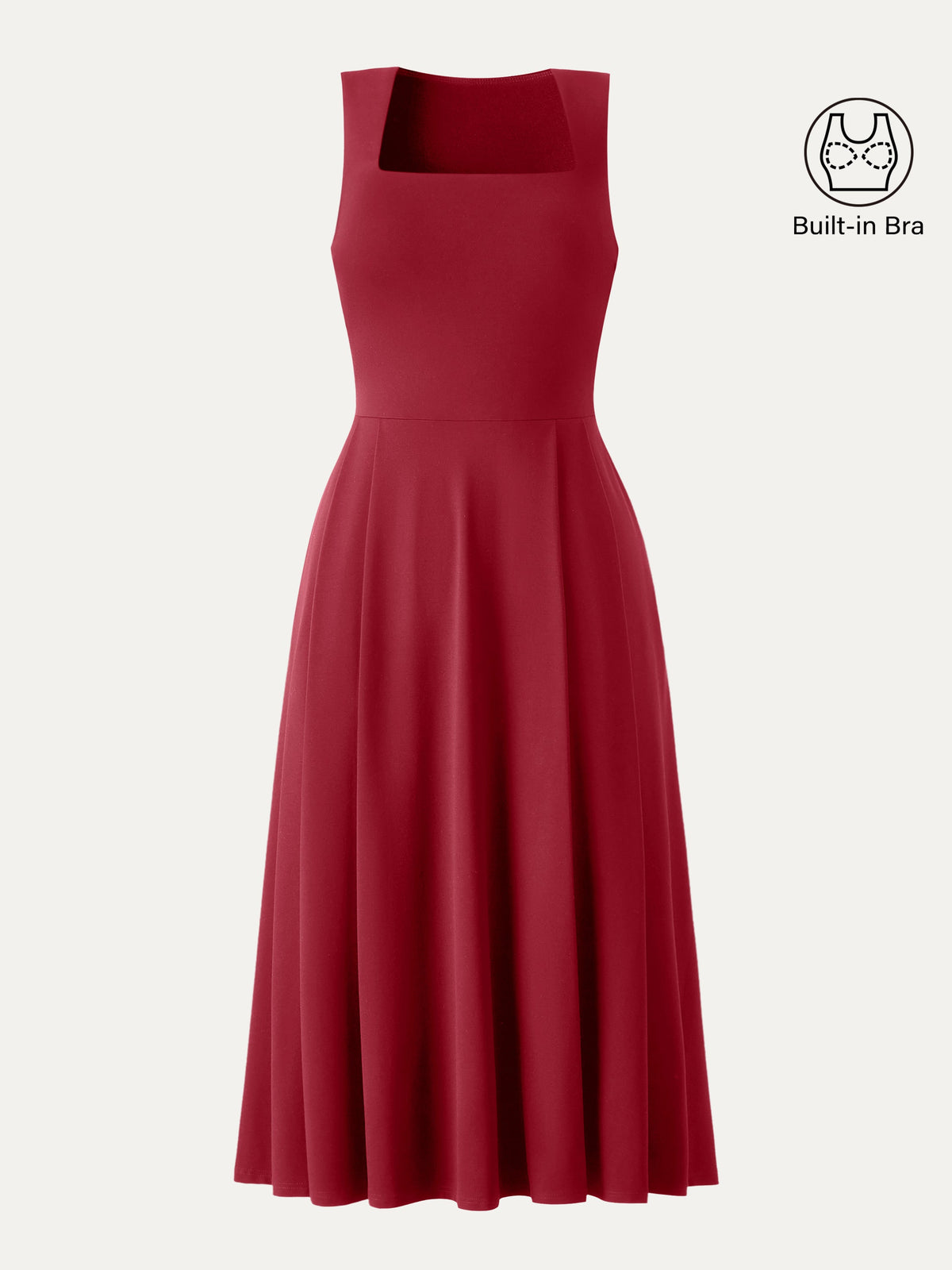 OGLmove Women's Anytime Square Neck Midi Bra Dress with Pockets