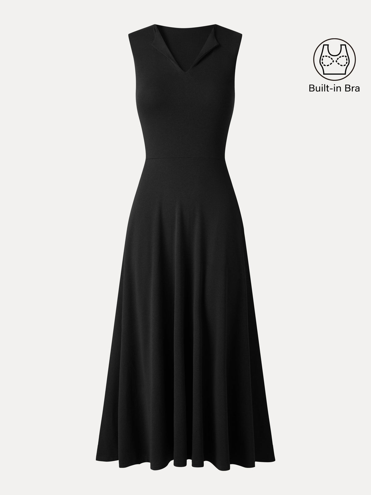 OGLmove Women's Ribbed Collared V-Neck Sleeveless Midi Bra Dress with Pockets