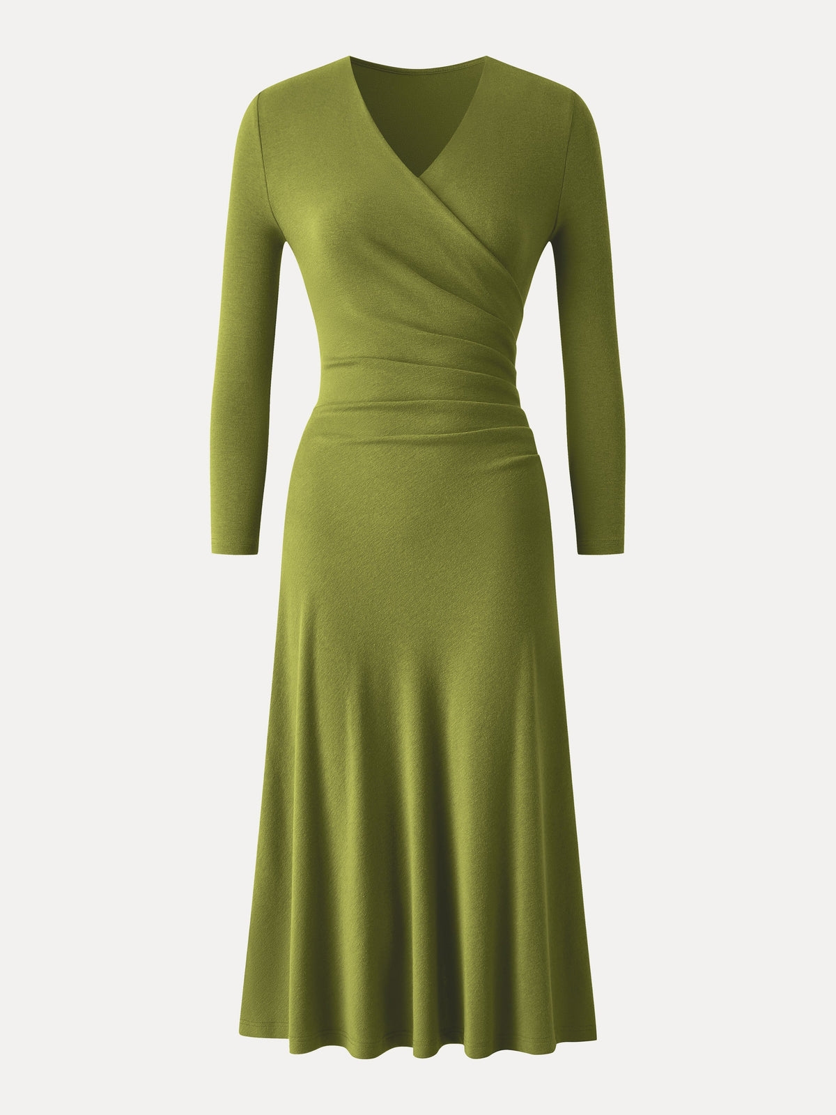 OGLmove Women's Eco-Mousse® Surplice 3/4 Sleeve Side-Tuck Midi Dress