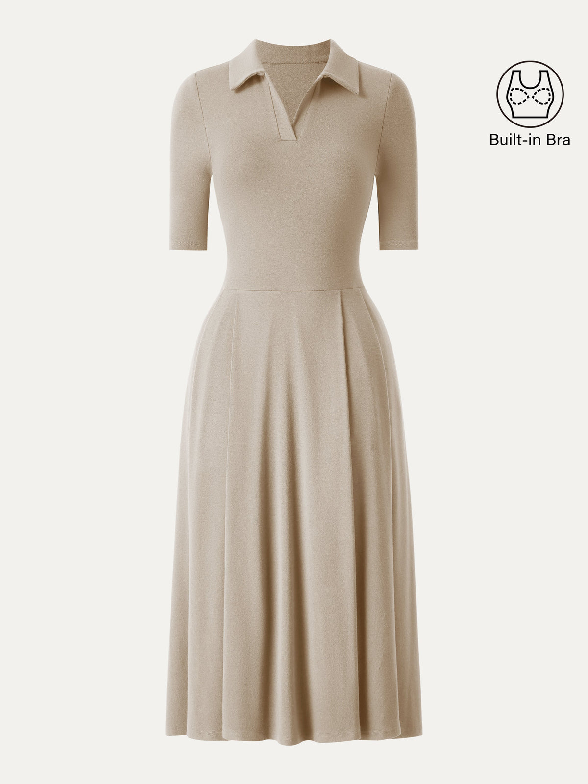 OGLmove Women's Polo Neck Elbow-Sleeve Midi Bra Dress