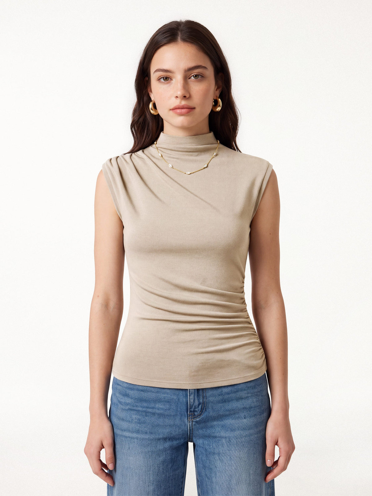 OGLmove Women's Mock Neck Sleeveless Ruched Top