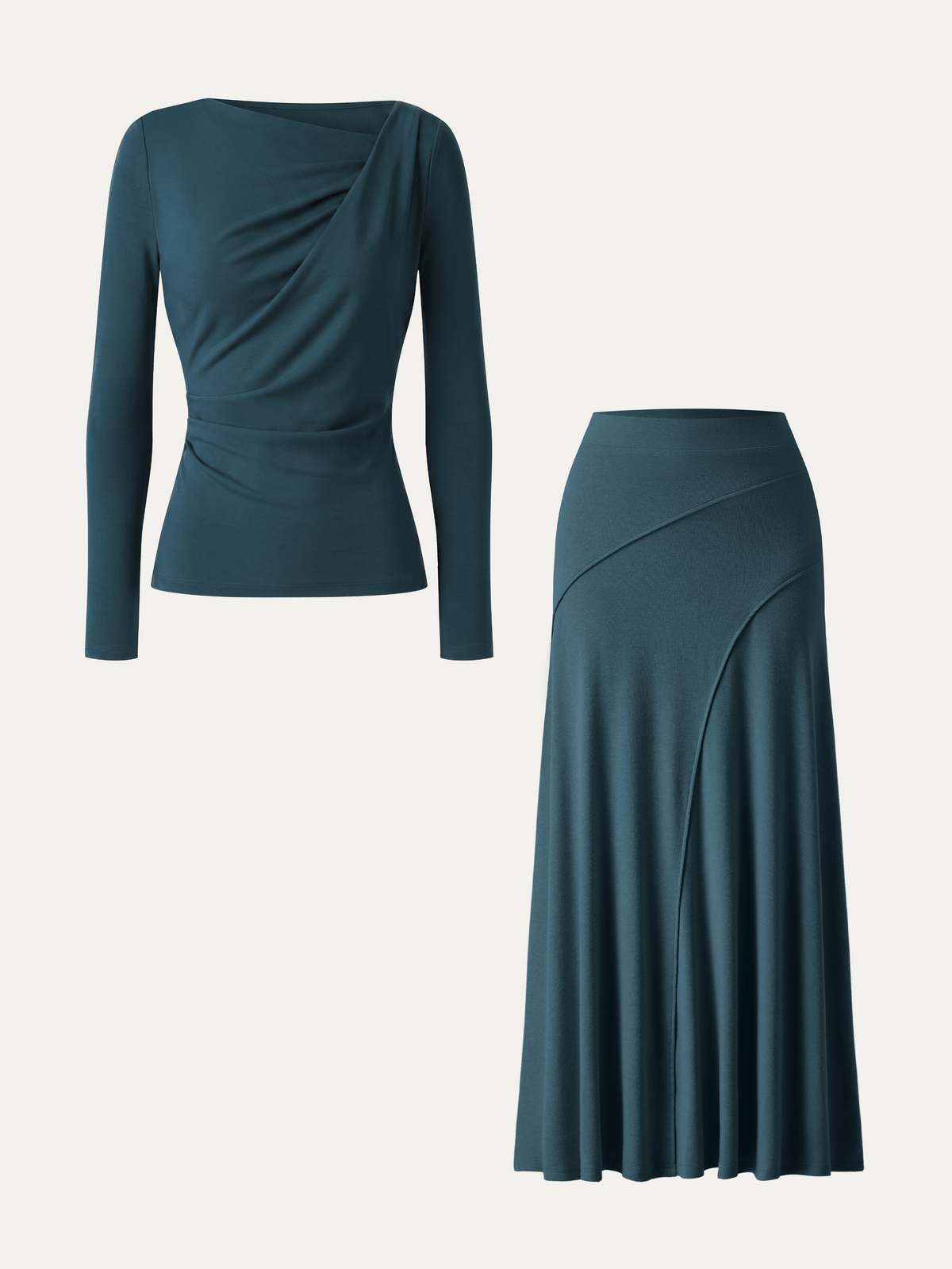 OGLmove Women's Asymmetrical Neck Long Sleeve & Midi Skirt Set