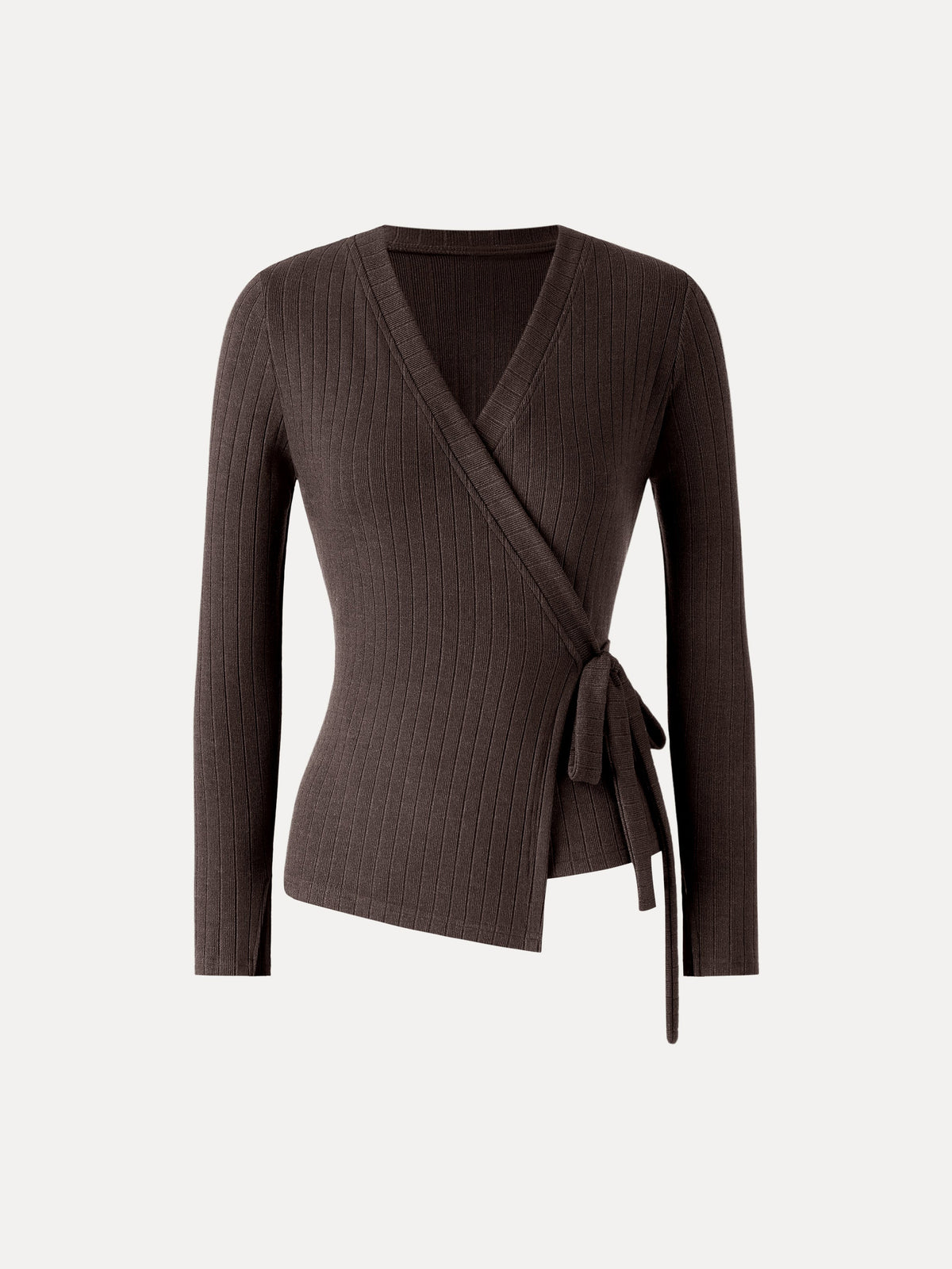OGLmove Women's Wide Ribbed Crossover Long Sleeve Tie-Waist Top