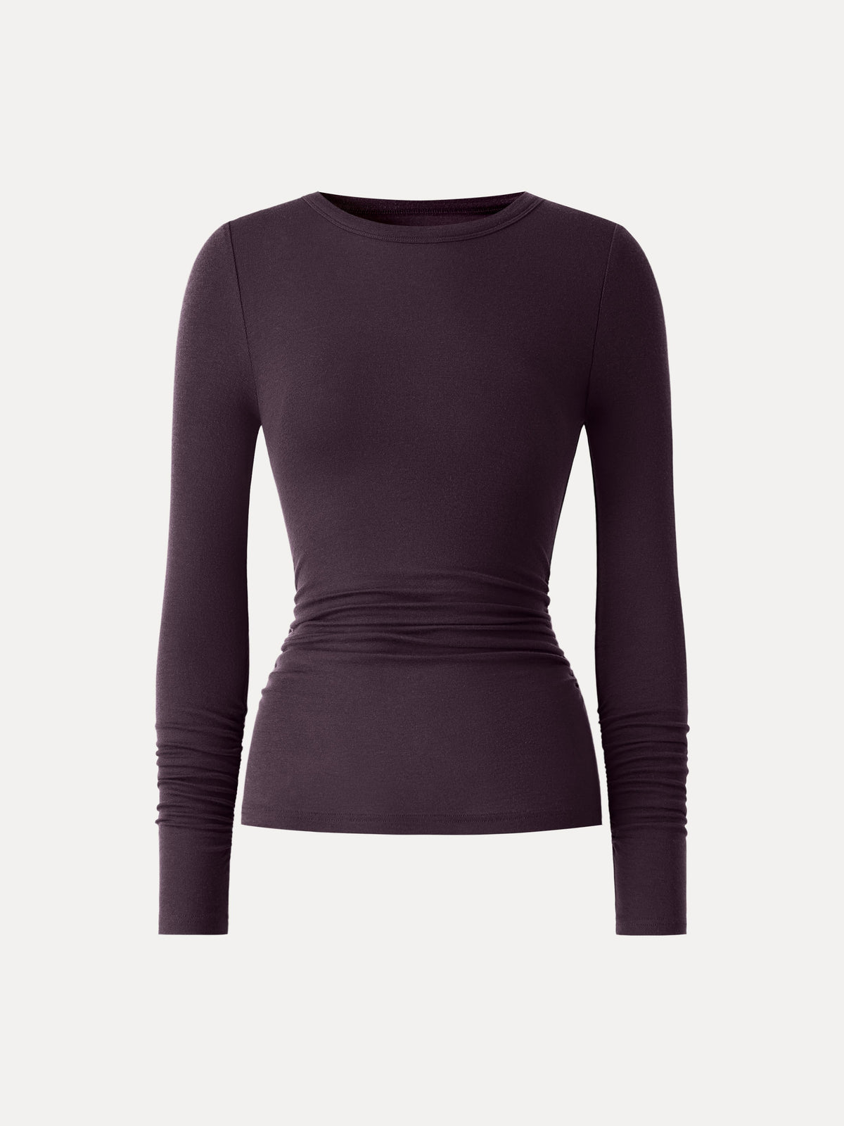 OGLmove Women's Lyocell-Wool Round Neck Long Sleeve Ruched Top
