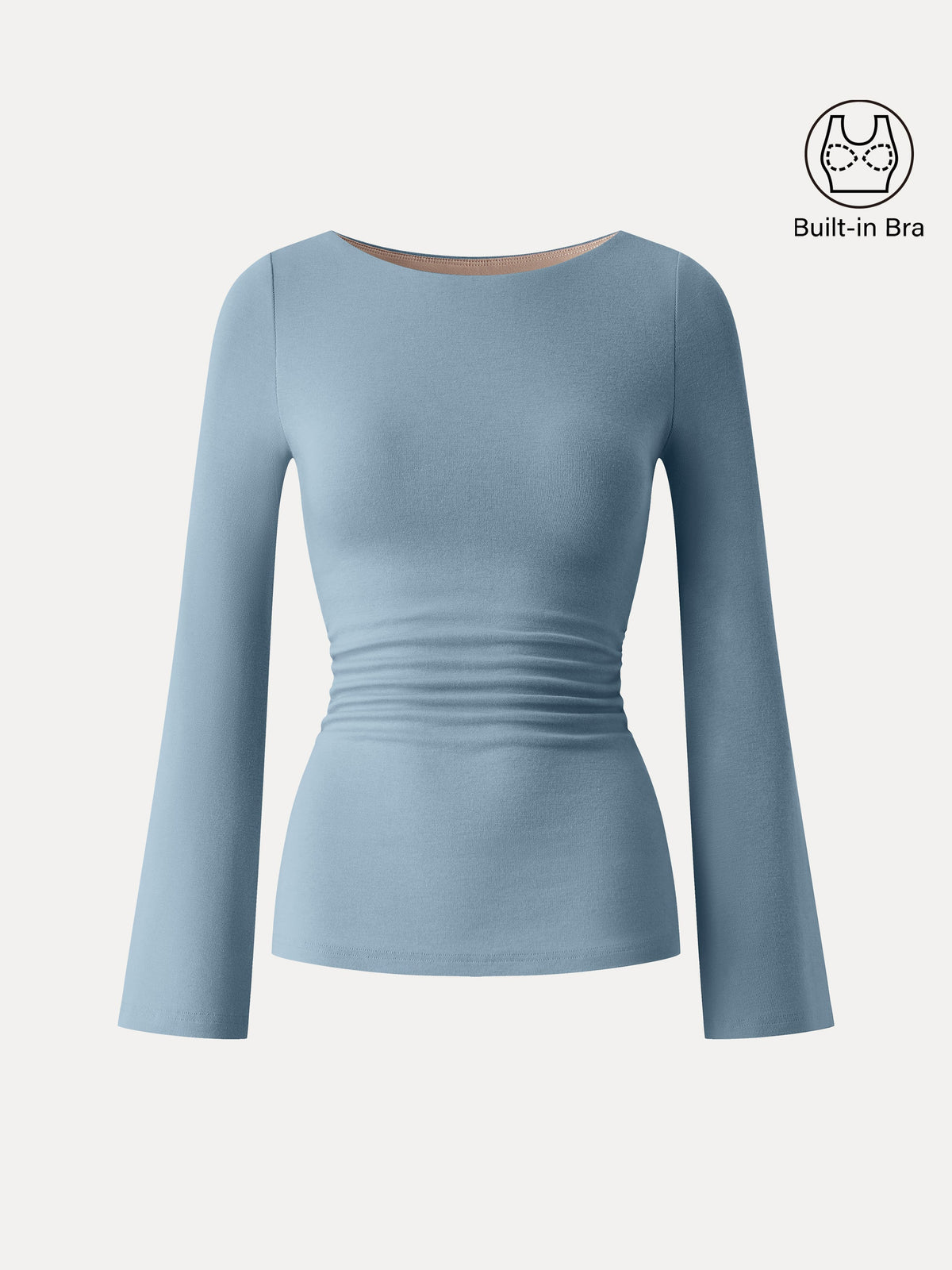 OGLmove Women's Eco-Mousse® Round Neck Bell Sleeve Ruched Bra Top