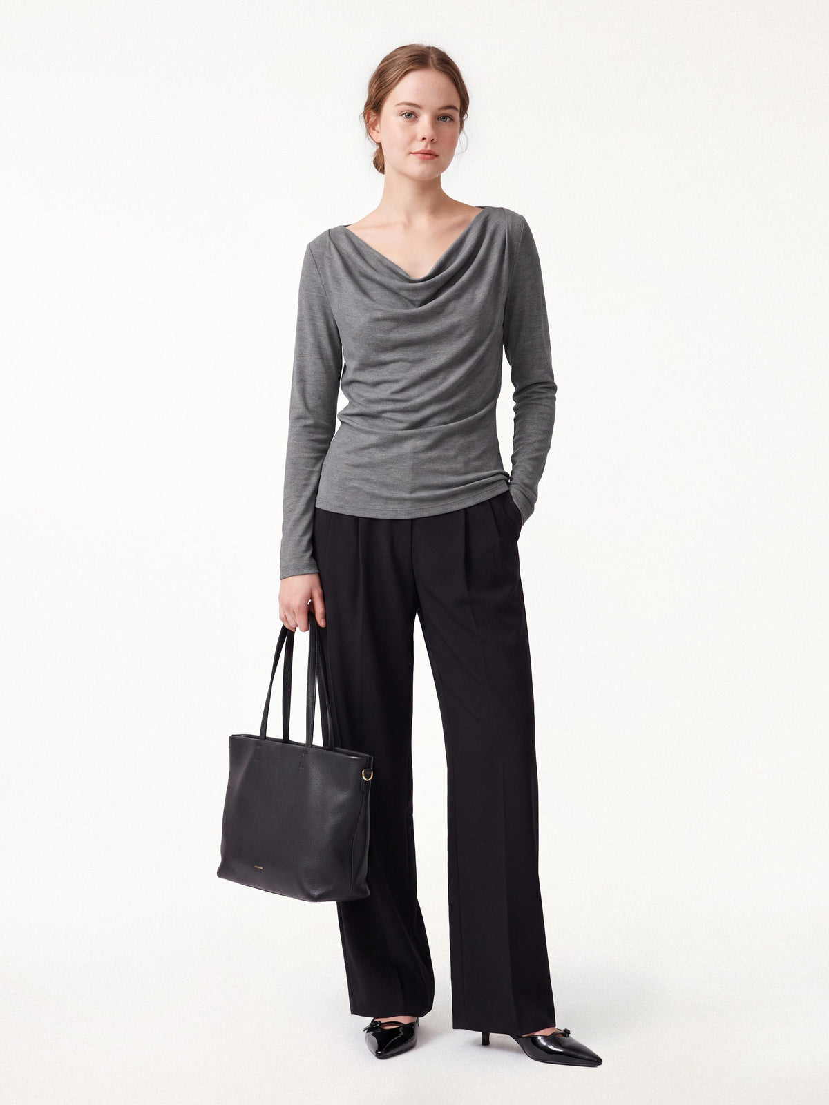 OGLmove Women's Cowl Neck Long Sleeve Draped Top