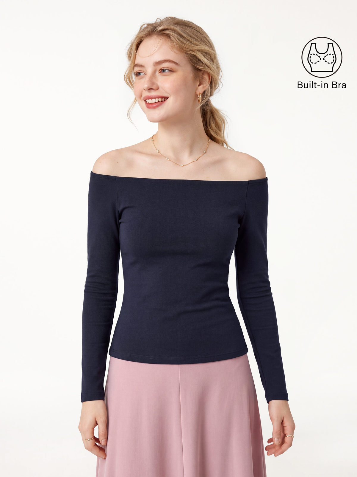 OGLmove Women's Non-Slip Off-Shoulder Long Sleeve Bra Top