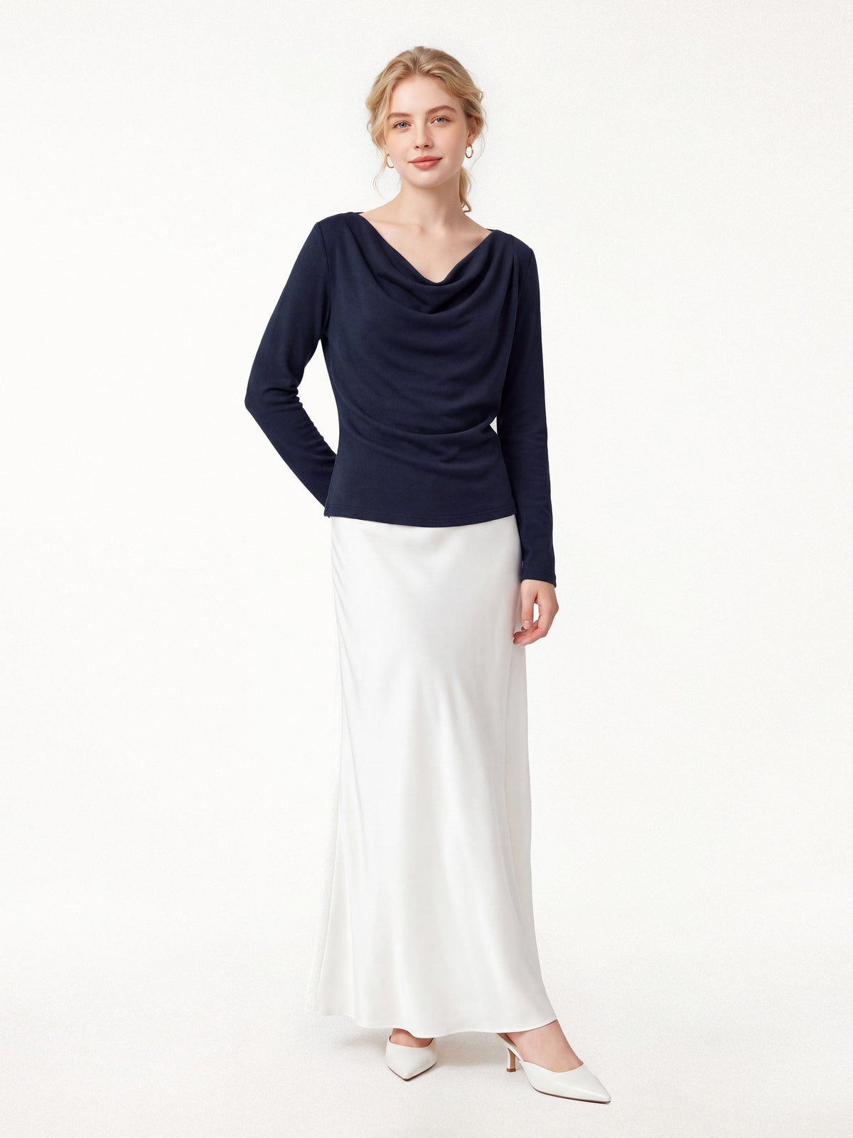 OGLmove Women's Cowl Neck Long Sleeve Draped Top