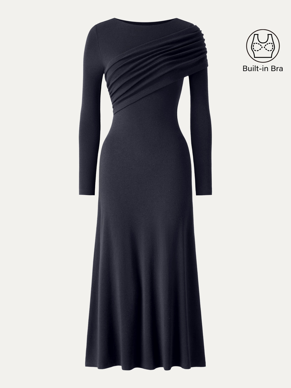OGLmove Women's Eco-Mousse® Boatneck Ruched A-Line Midi Bra Dress
