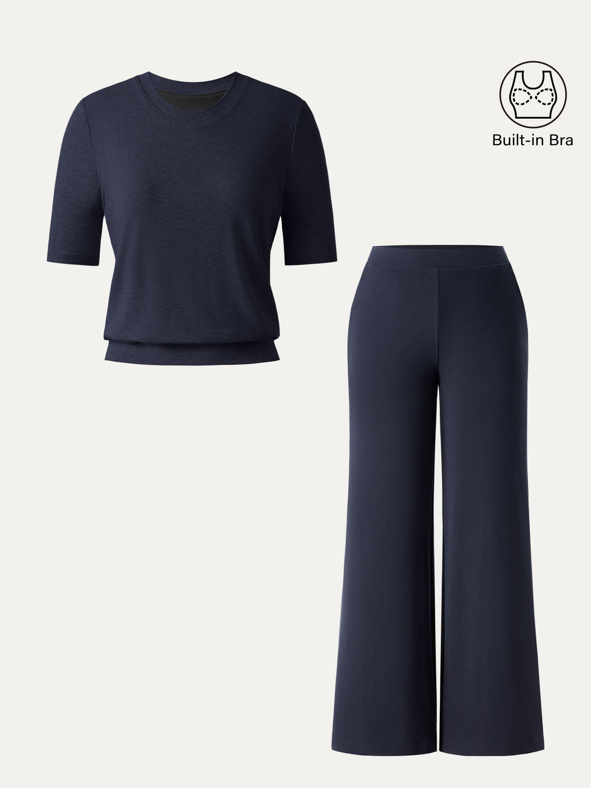 OGLmove Women's Petite Wide Leg Pants & Crewneck Bra Top 2-Piece Set