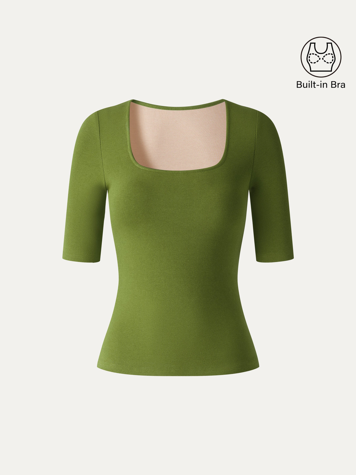 OGLmove Women's Square Neck Elbow Sleeve Bra Top