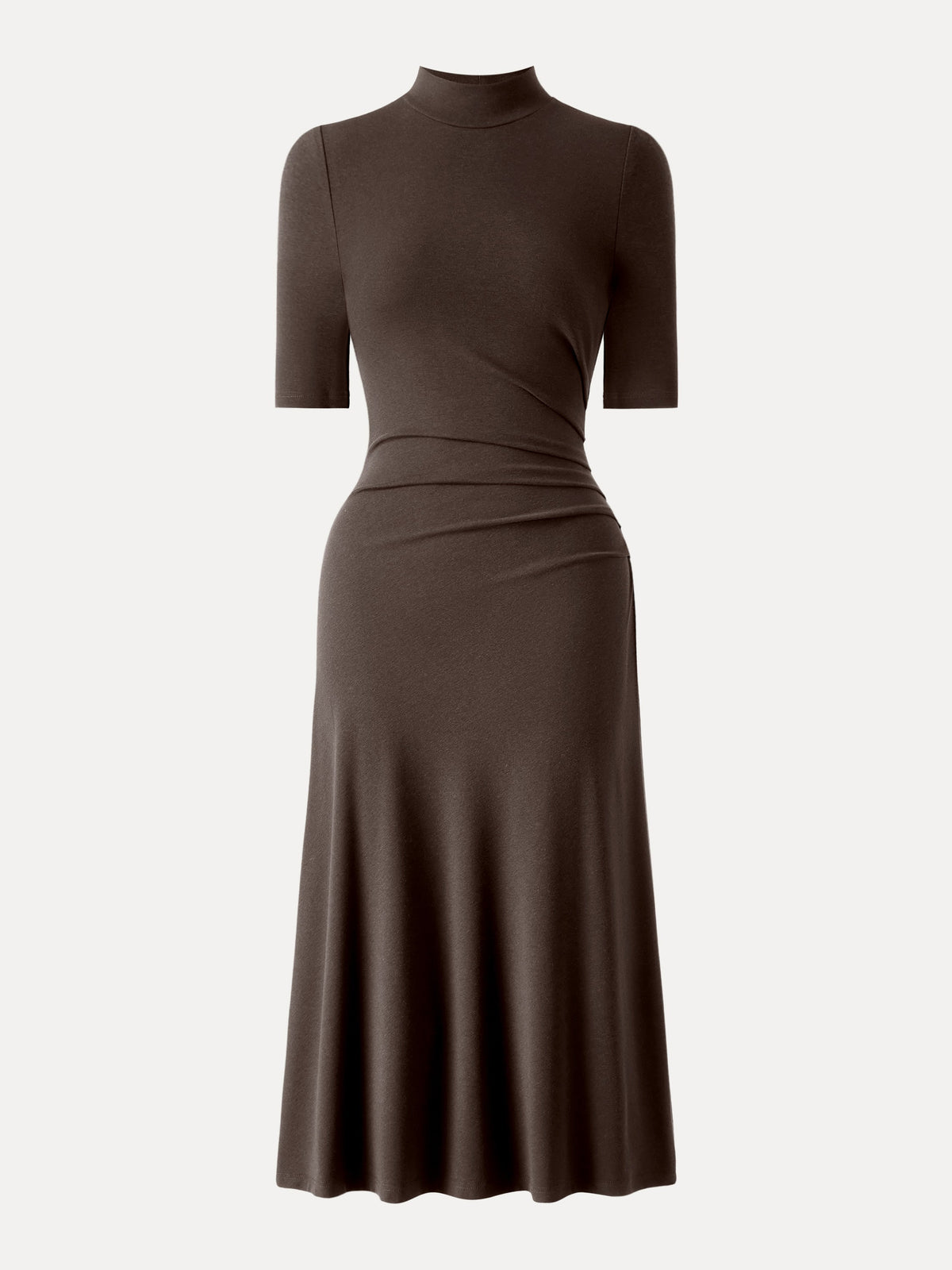 OGLmove Women's Cotton Blend Mock Neck Tucked Midi Dress