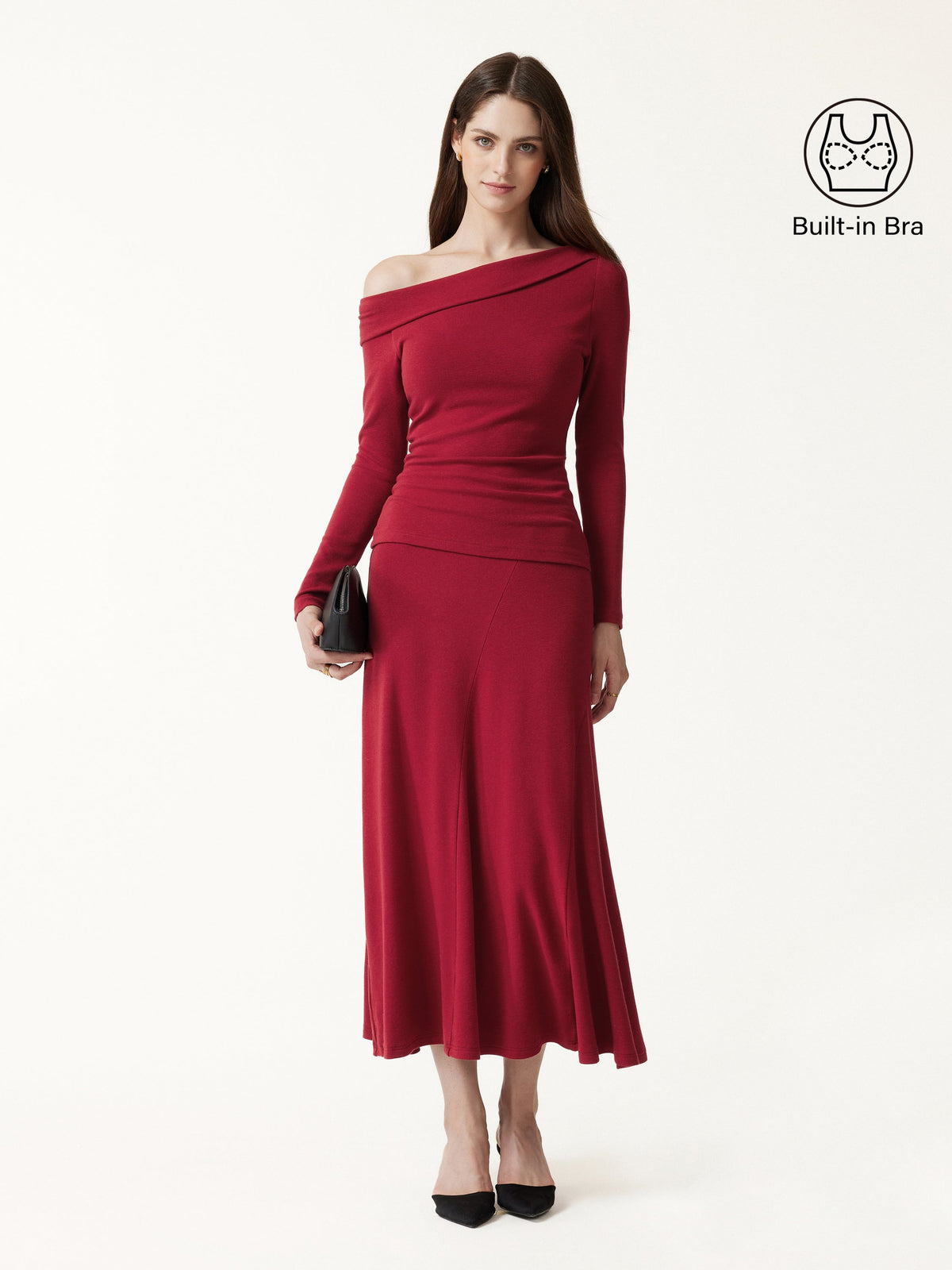 OGLmove Women's Eco-Mousse® Asymmetrical Long Sleeve Top & Midi Skirt Set