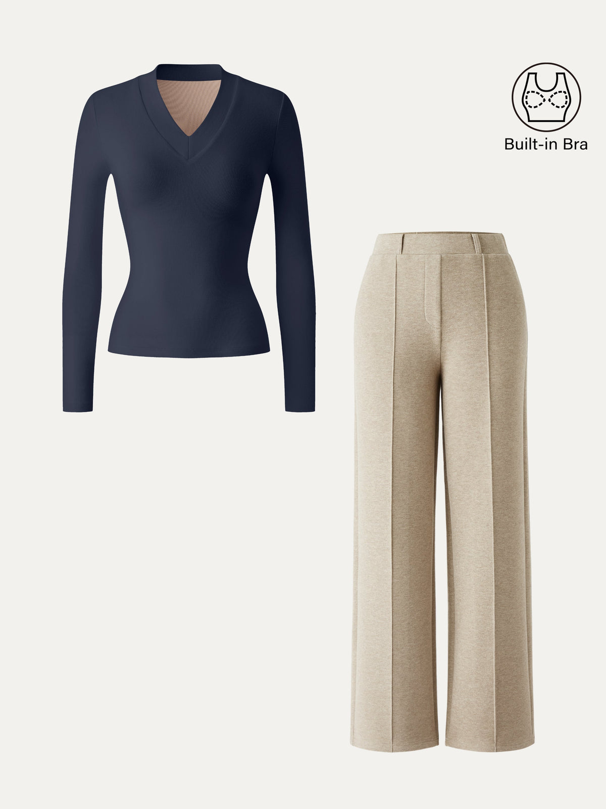 OGLmove Women's V-Neck Slimming Brami Top & Straight Leg Pant Set