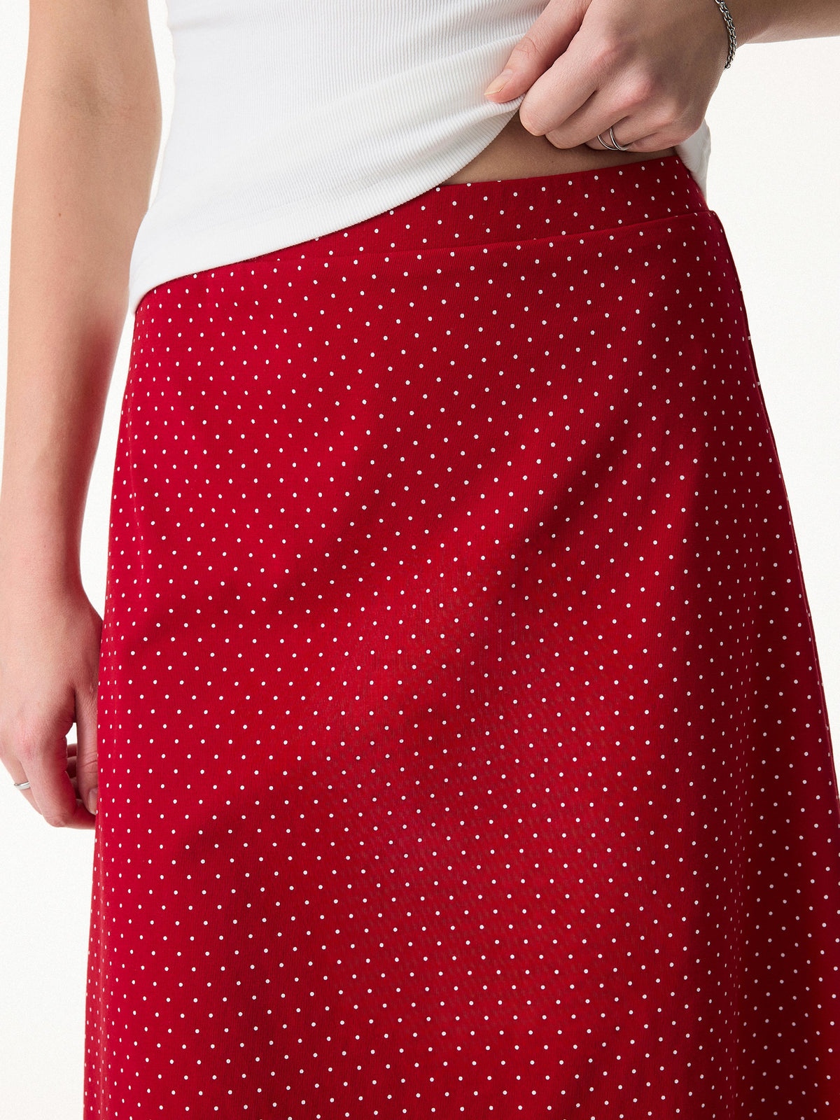 Women's Stretch Cotton Polka Dot A-Line Flare Skirt