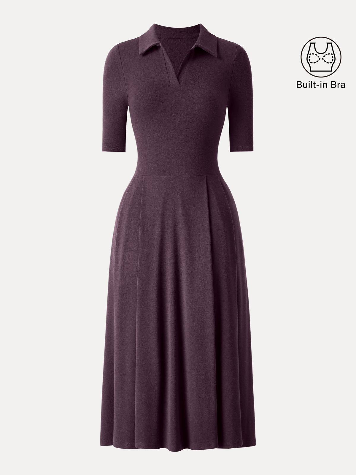 OGLmove Women's Polo Neck Elbow-Sleeve Midi Bra Dress