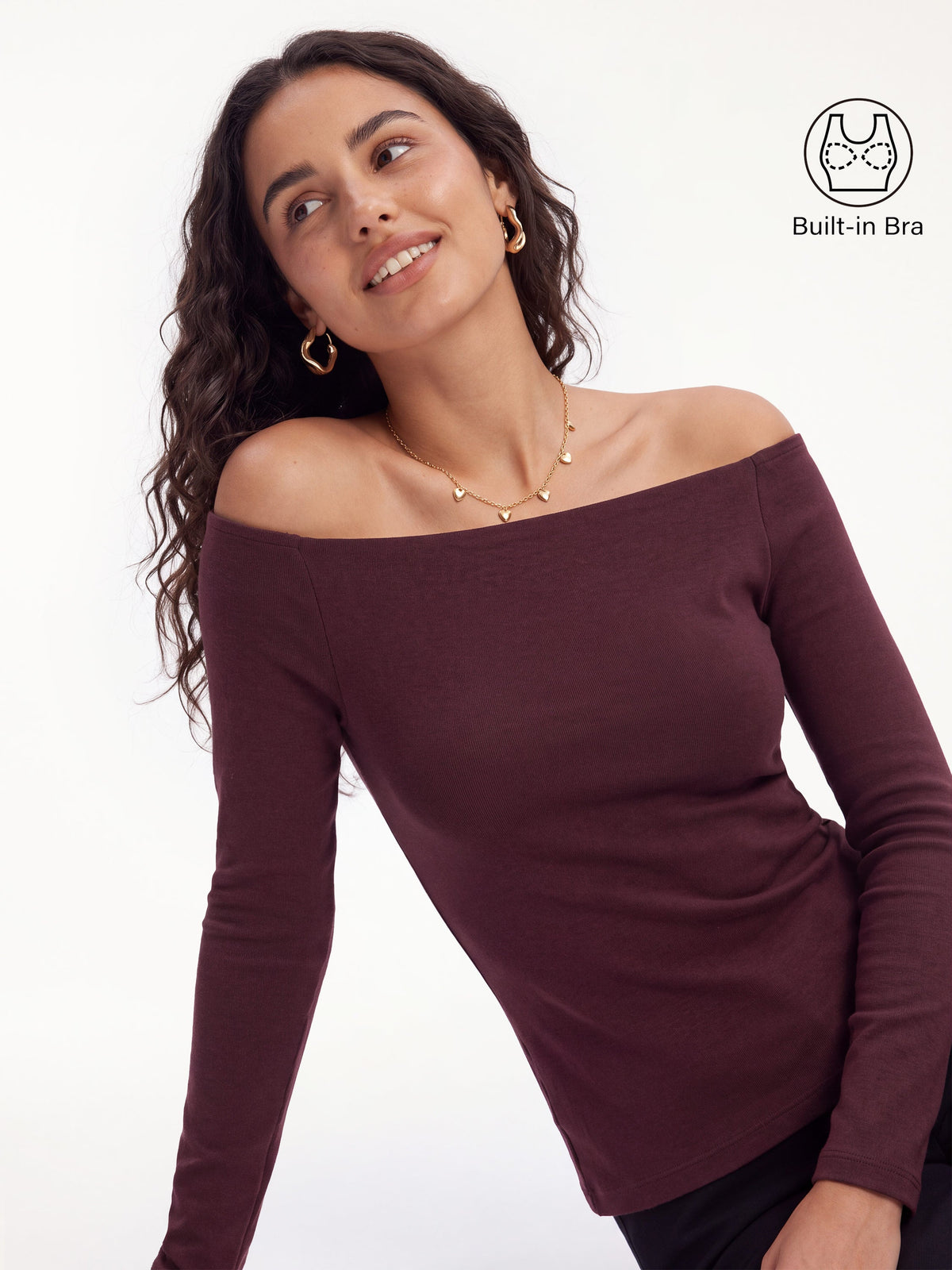 OGLmove Women's Non-Slip Off-Shoulder Long Sleeve Bra Top