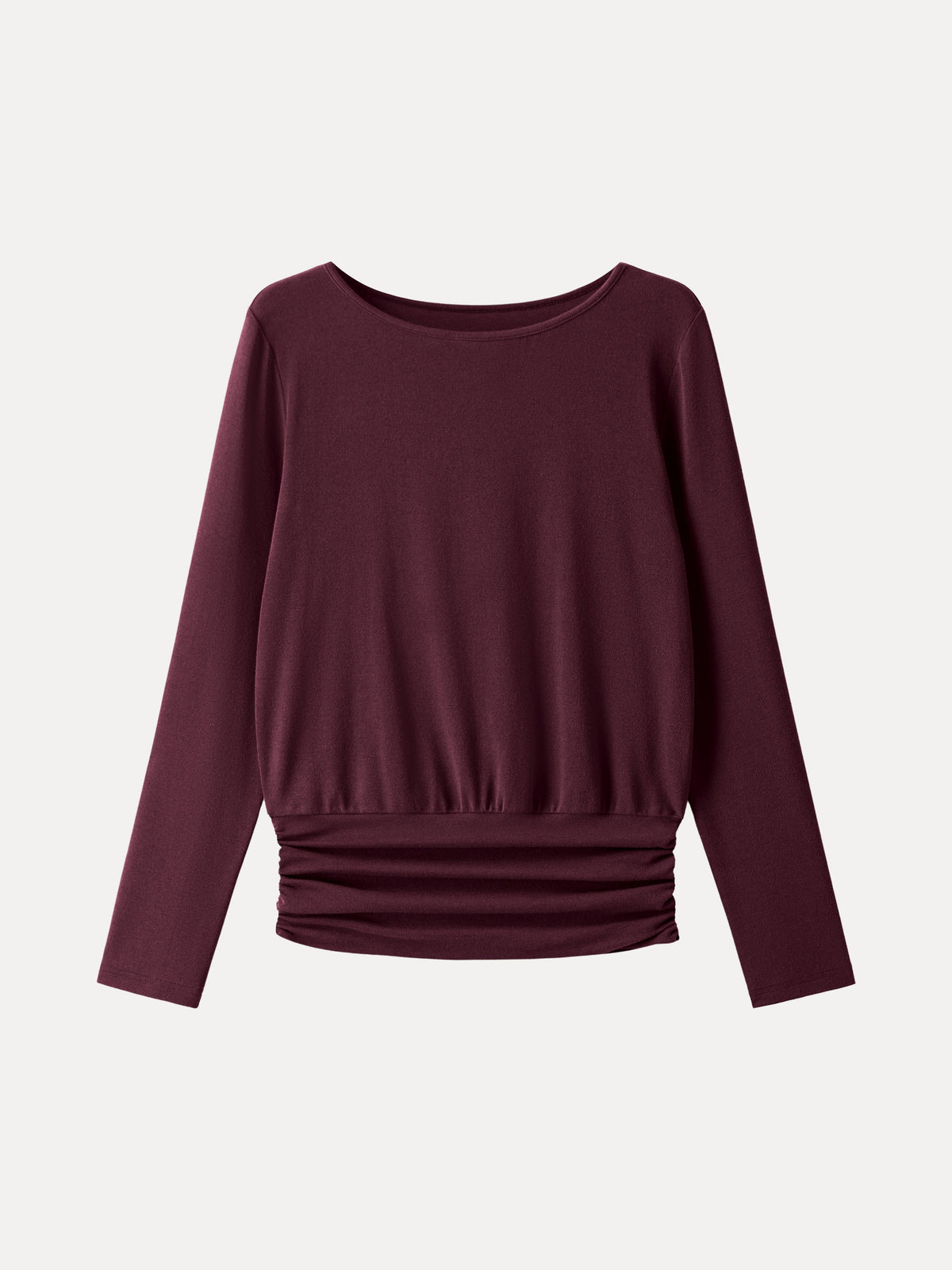 OGLmove Women's Eco-Mousse Boatneck Long Sleeve Ruched Banded Hem Top