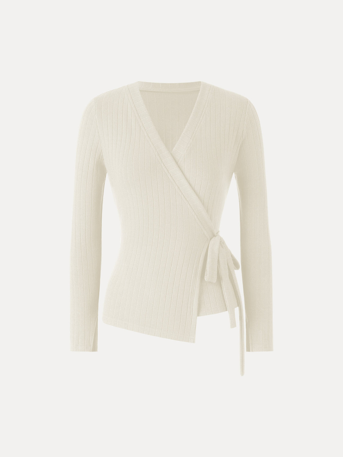 OGLmove Women's Wide Ribbed Crossover Long Sleeve Tie-Waist Top
