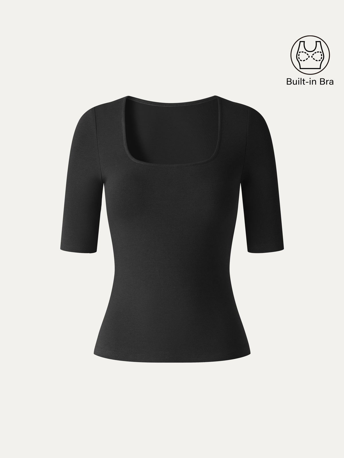 OGLmove Women's Square Neck Elbow Sleeve Bra Top