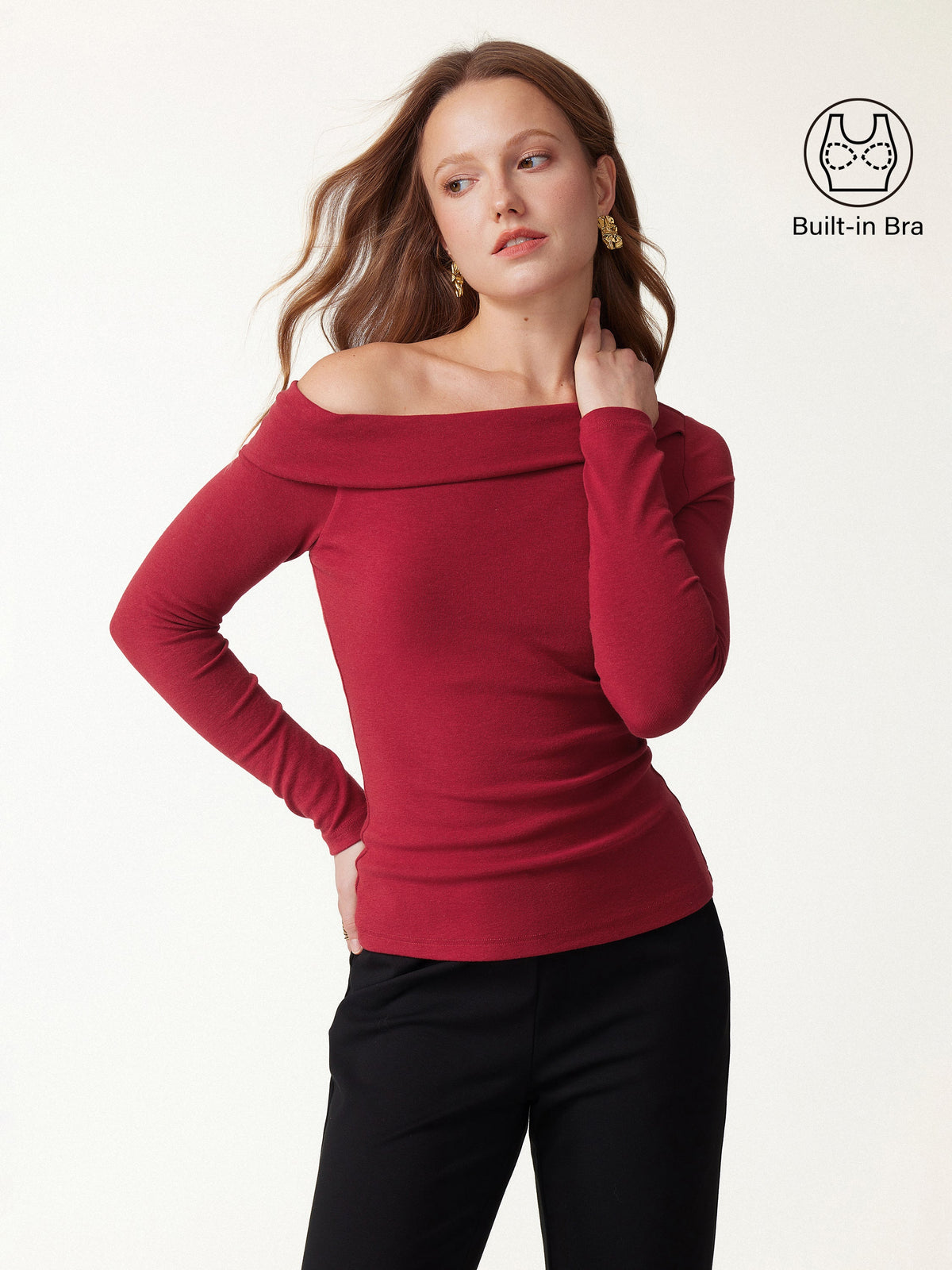 OGLmove Women's Eco-Mousse® Asymmetrical Neck Long Sleeve Bra Top