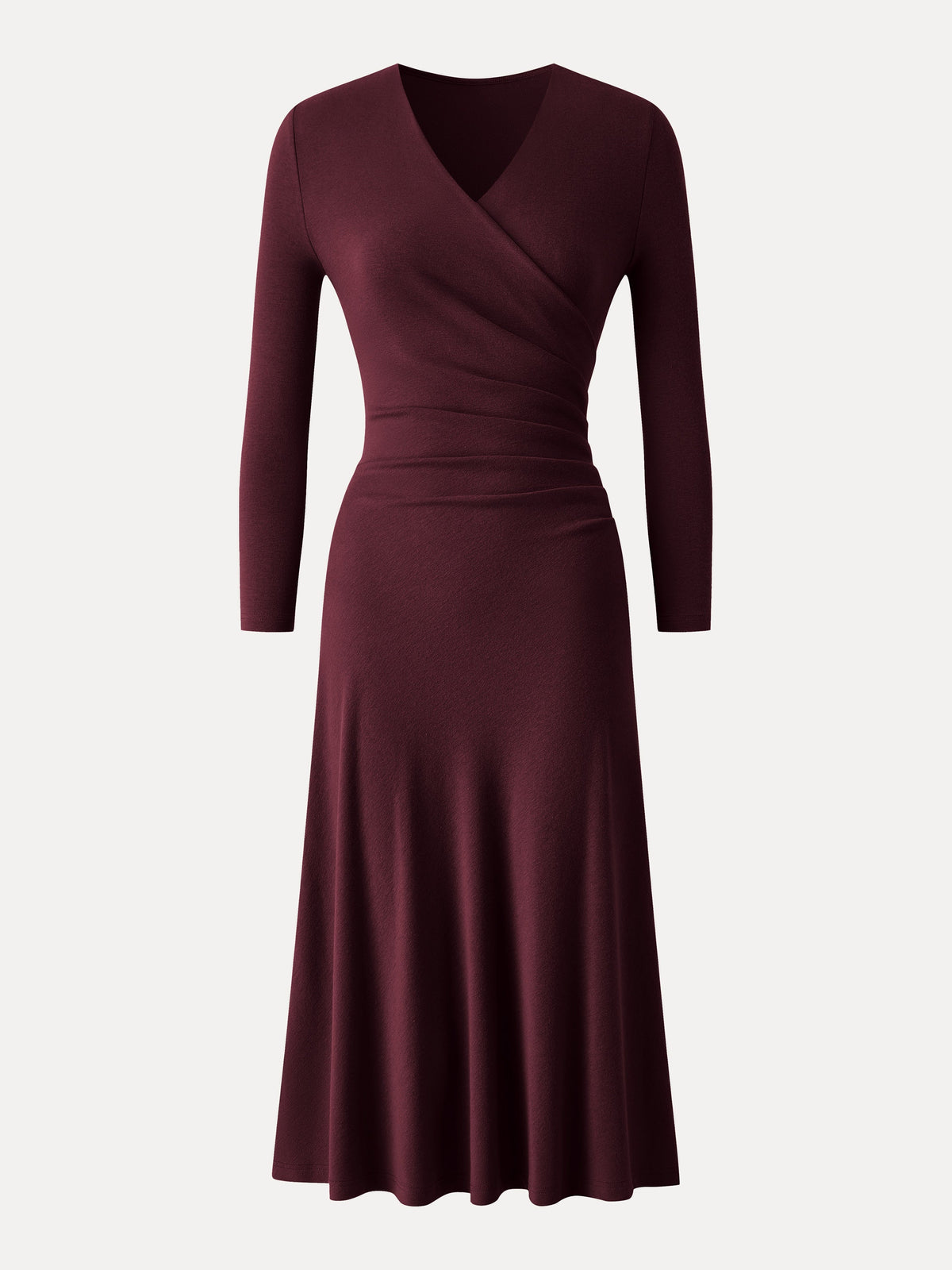 OGLmove Women's Eco-Mousse® Surplice 3/4 Sleeve Side-Tuck Midi Dress