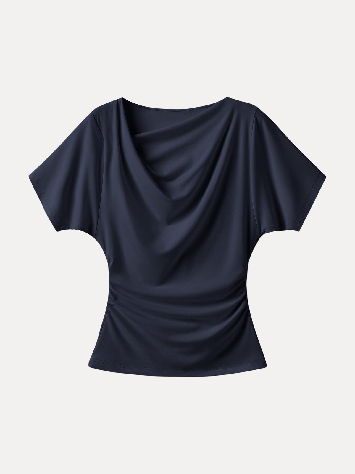 OGLmove Women's Light Cotton Rib Asymmetrical Cowl Neck Ruched Top