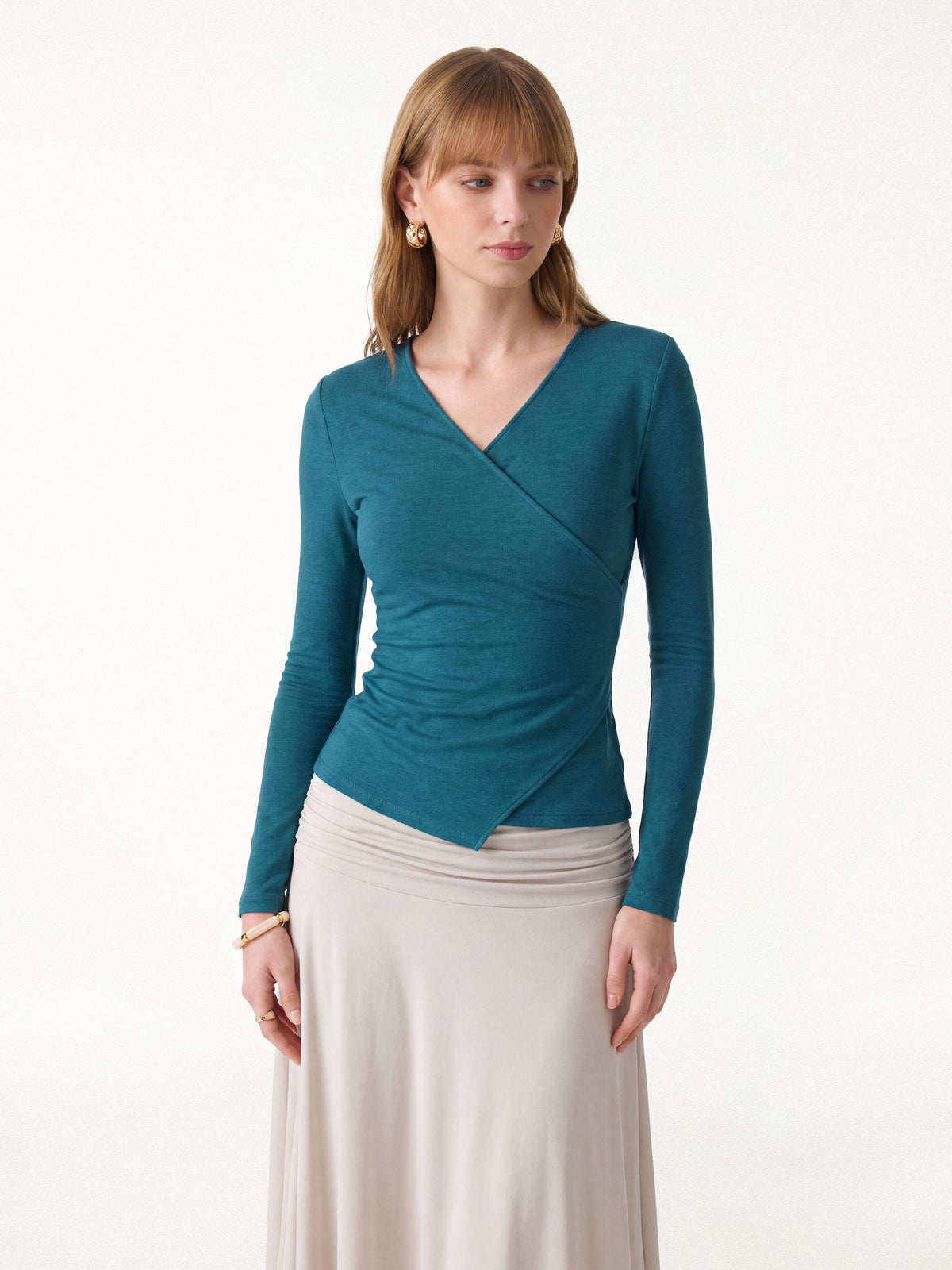 OGLmove Women's Surplice Long Sleeve Asymmetrical Hem Top