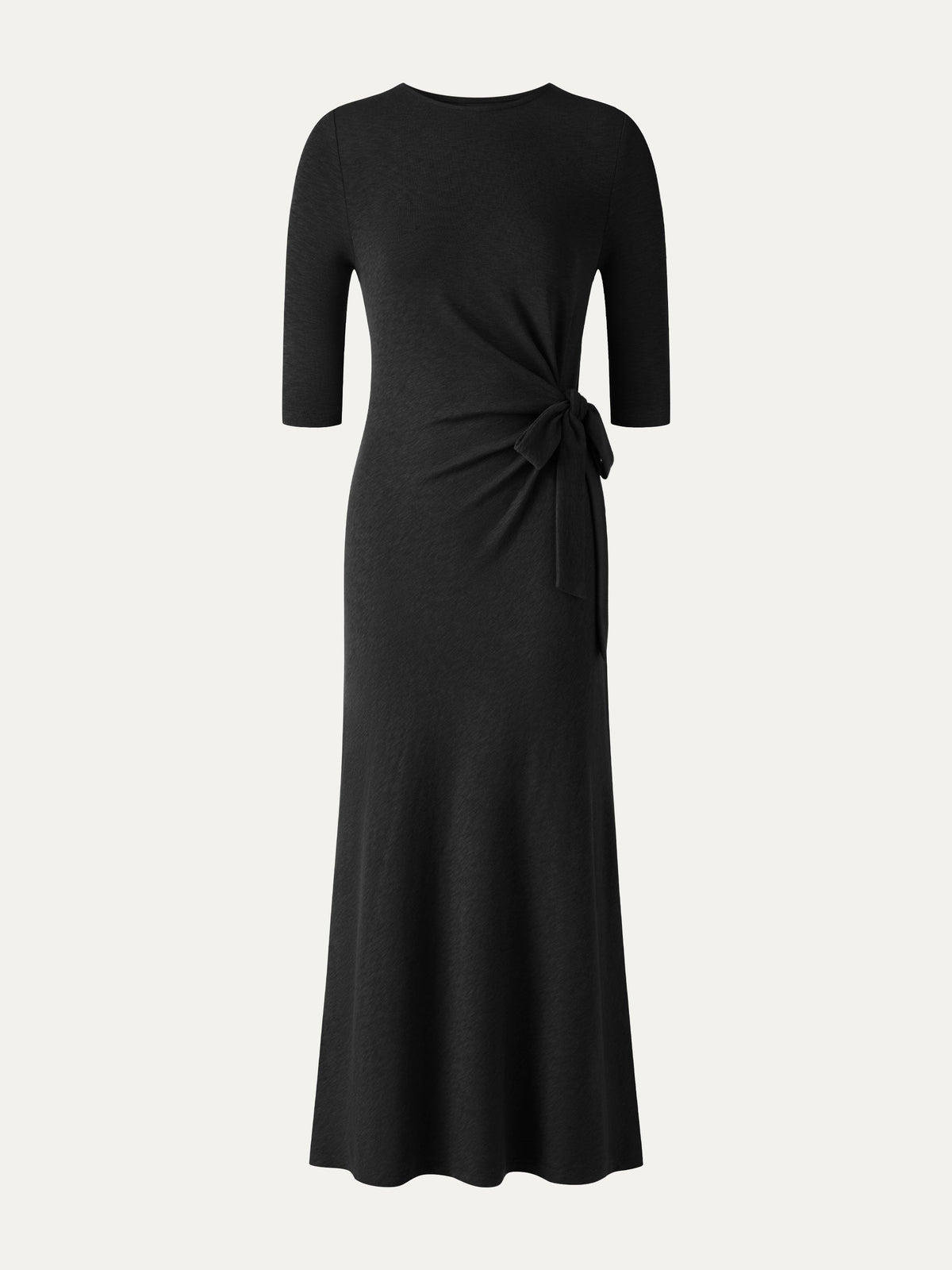 OGLmove Women's Slub Ribbed Round Neck Tie-Waist Midi Dress