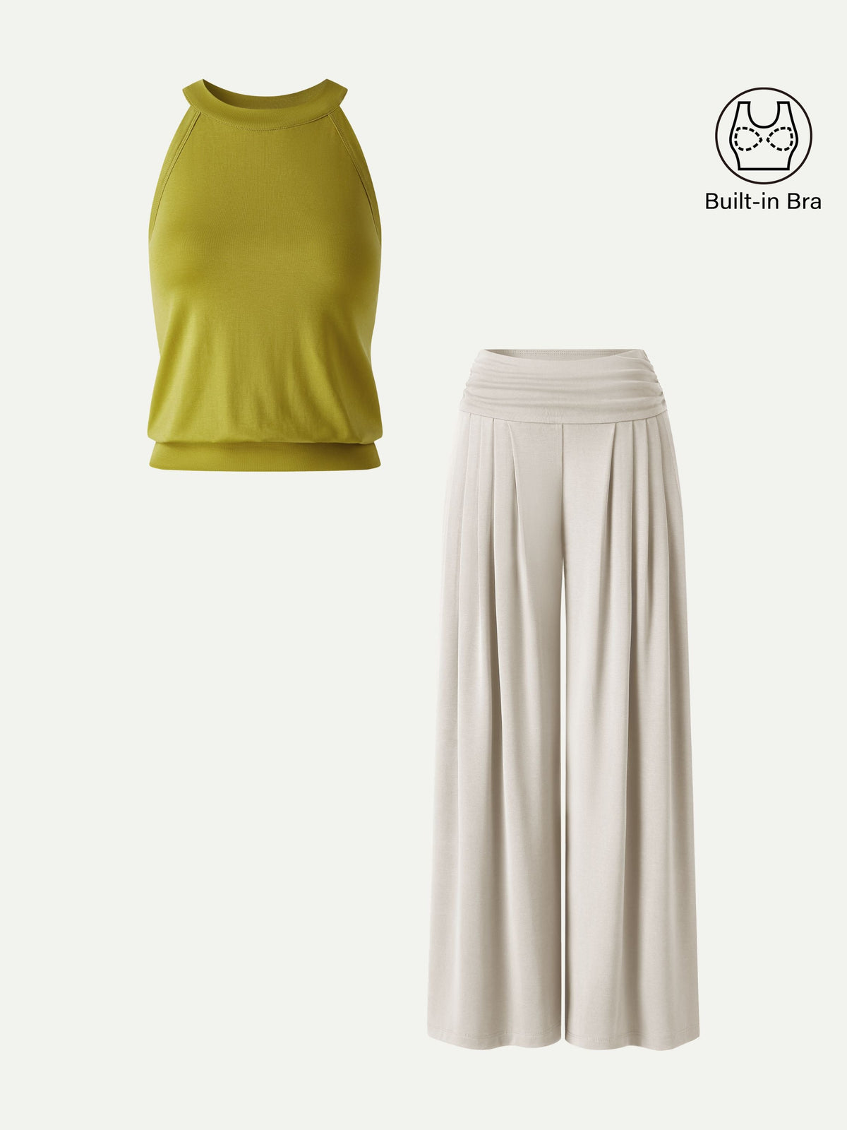 OGL Women's Halter Neck Bra Tank and Tucked Pants Set with Pockets