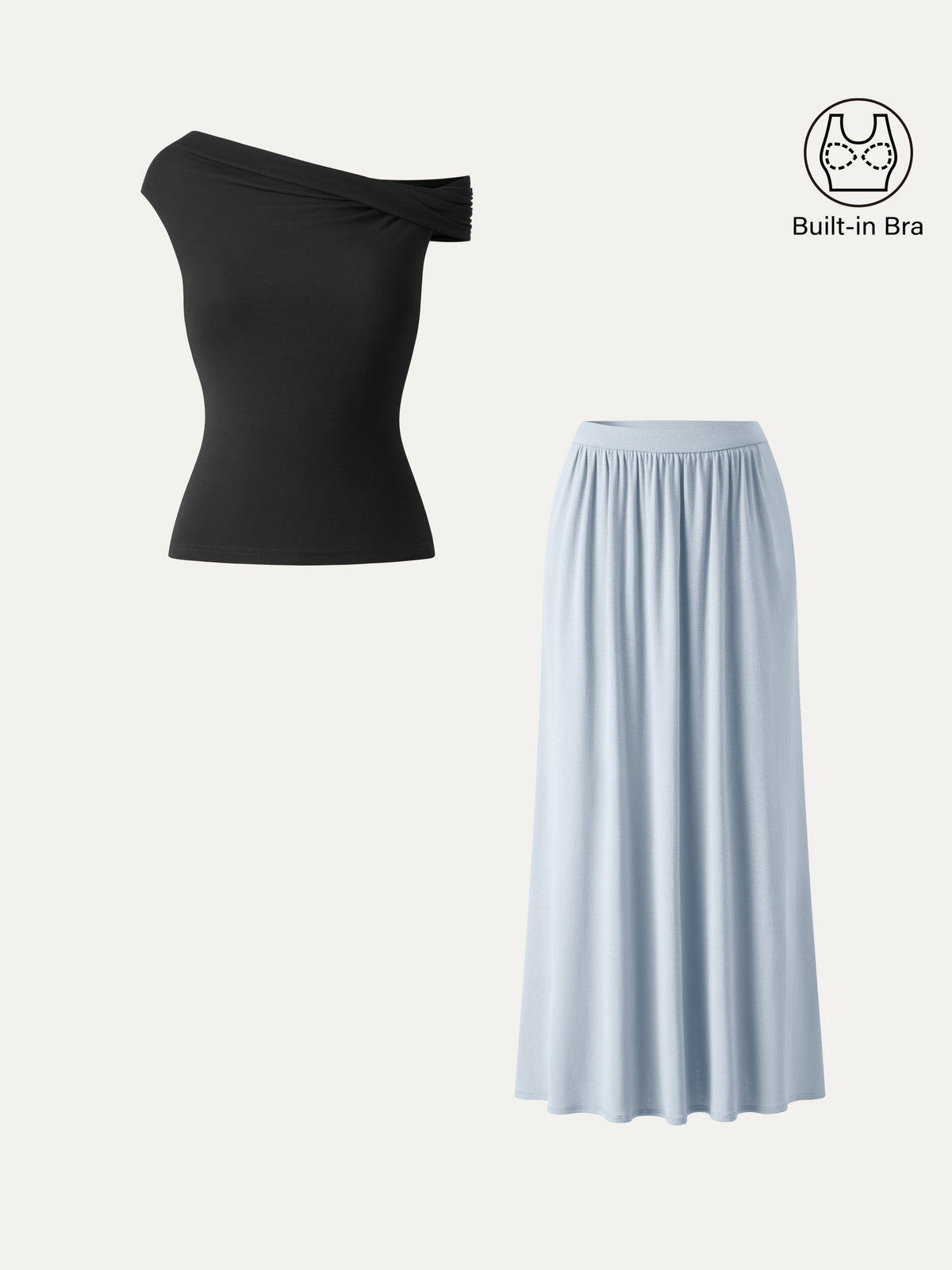OGLmove Women's 2-Piece Multi-Wear Bra Top and Maxi Skirt Set