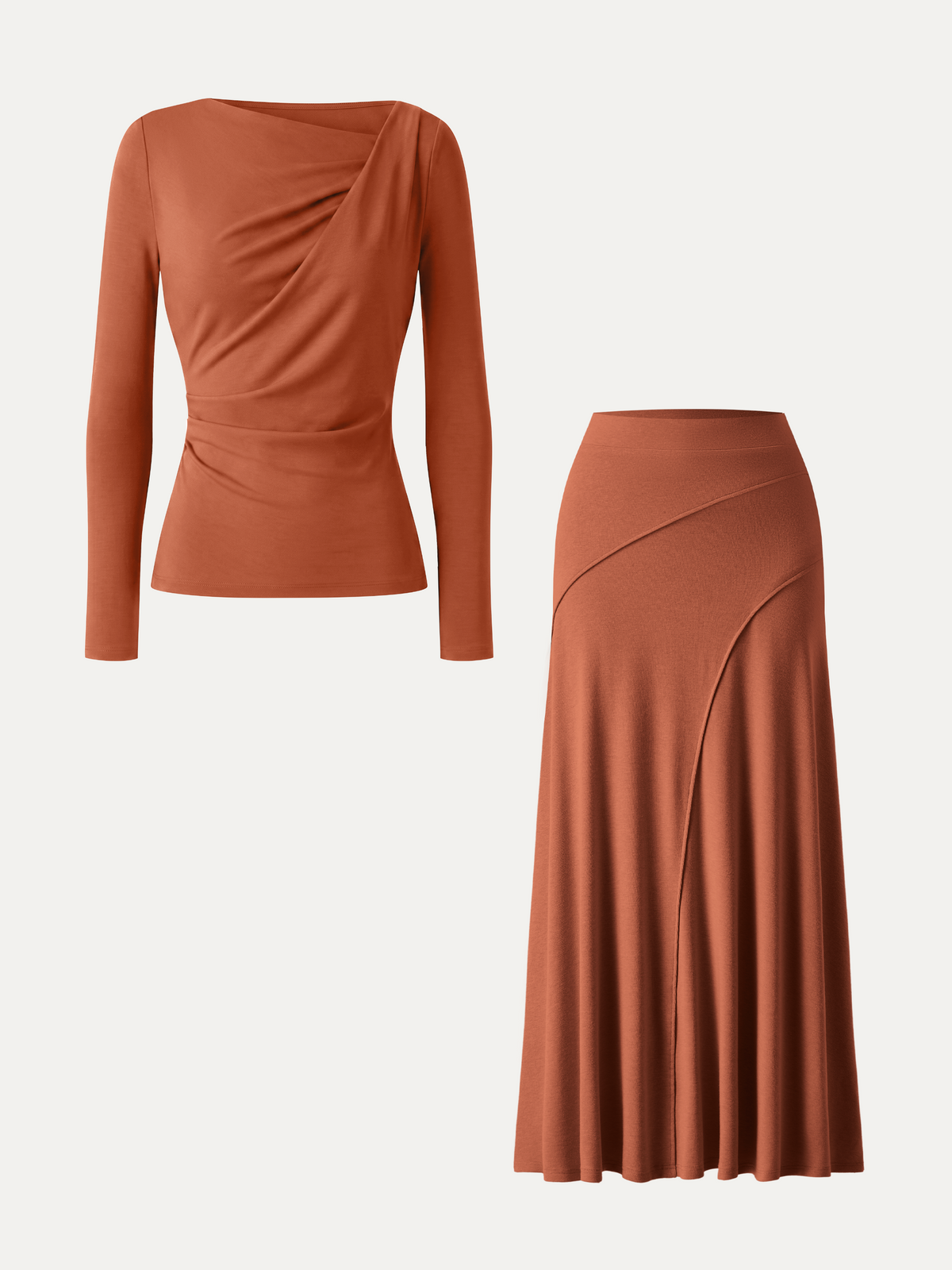 OGLmove Women's Asymmetrical Neck Long Sleeve & Midi Skirt Set