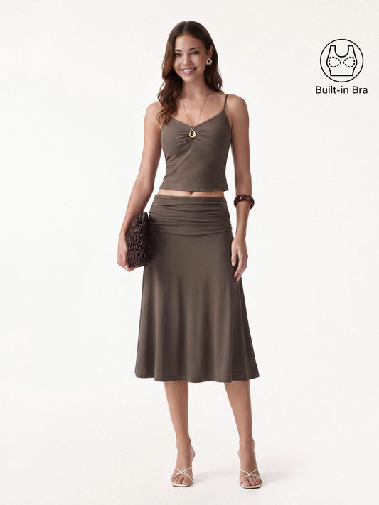 OGLmove Women's Flowy Side A-Line Midi Skirt