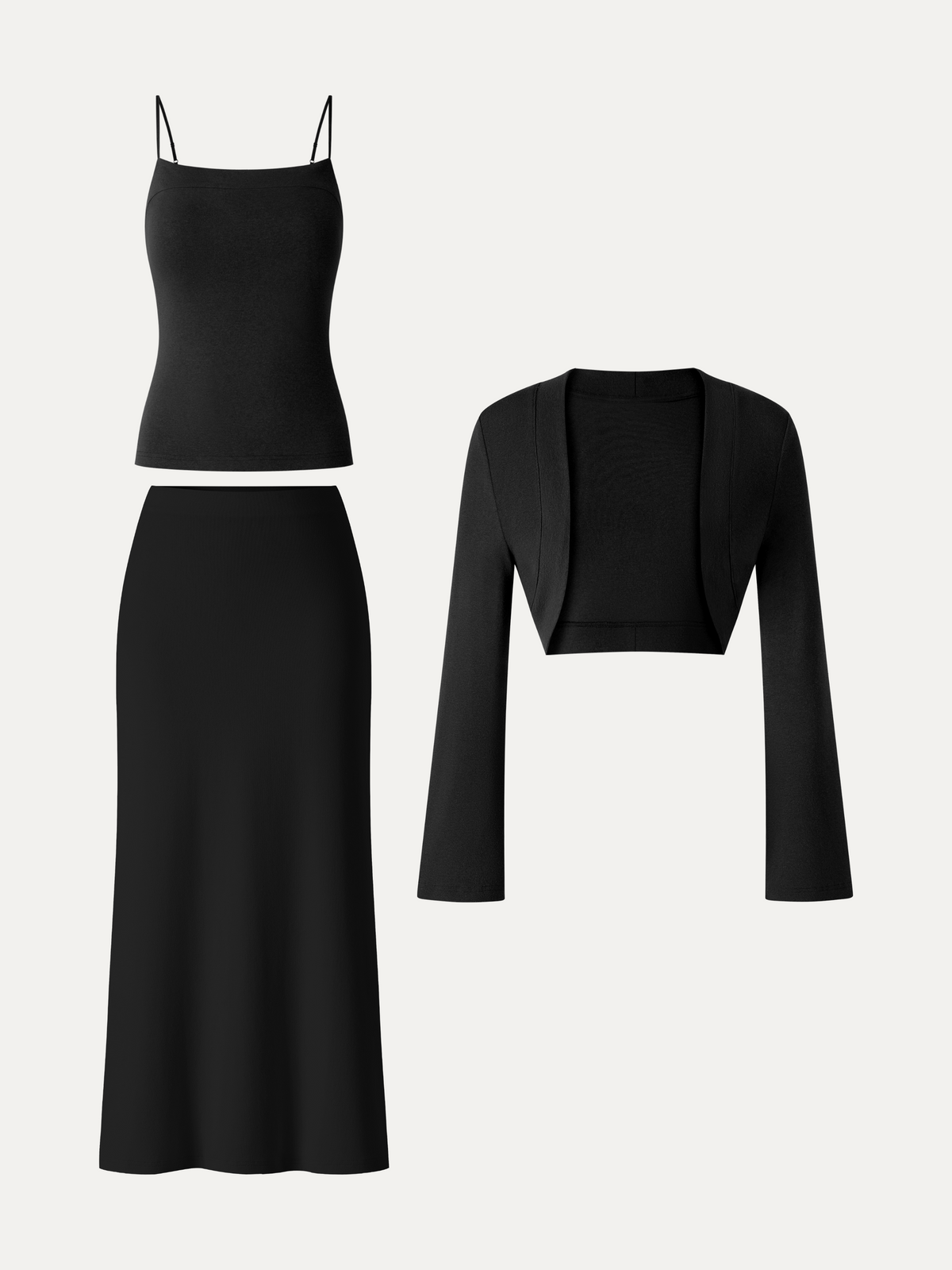 OGLmove Women's Cardigan Bra Cami and Column Midi Skirt Set