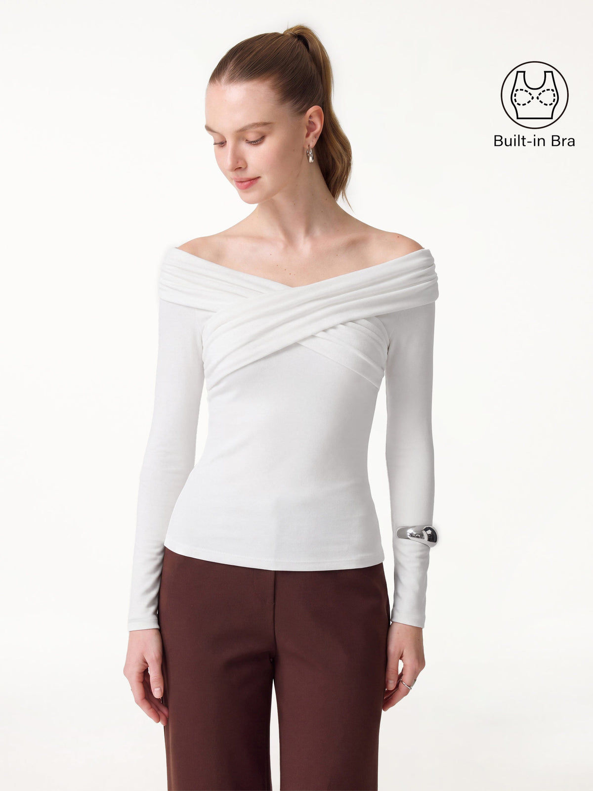 OGLmove Women's Eco-Mousse Surplice Long Sleeve Ruched Bra Top