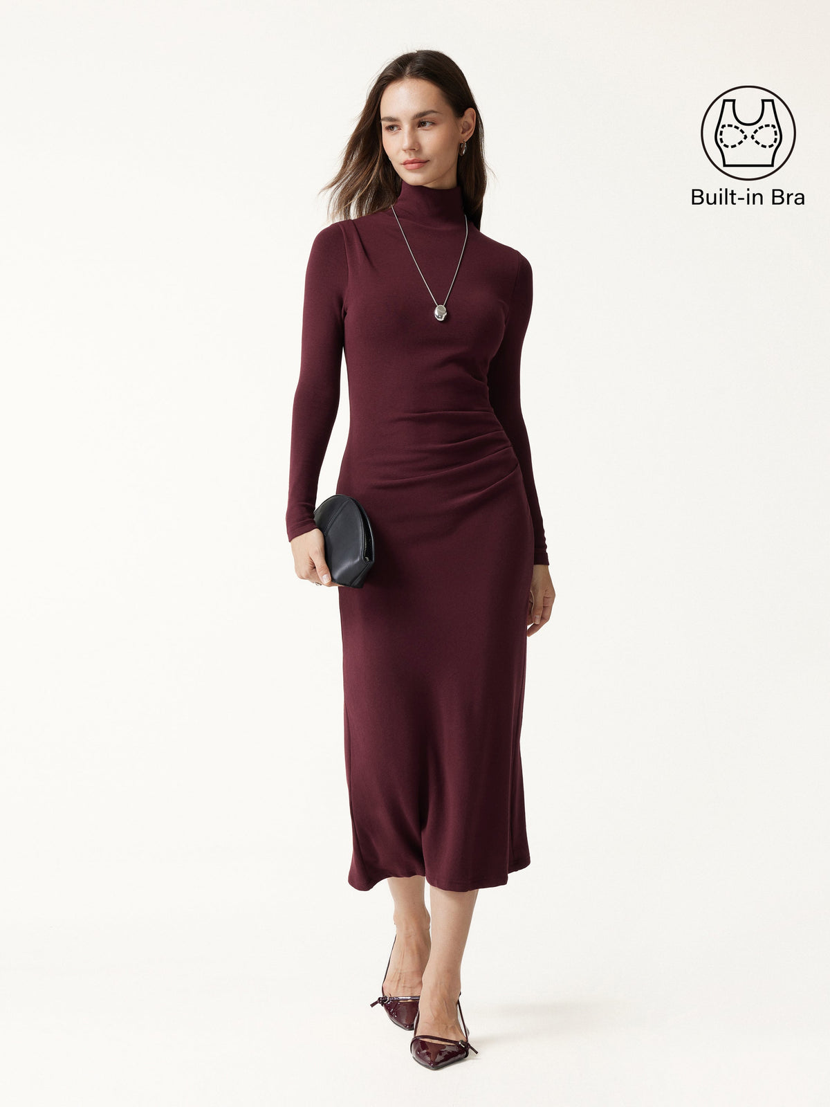 OGLmove Women's Eco-Mousse® ProWarm Turtleneck Tucked Midi Bra Dress