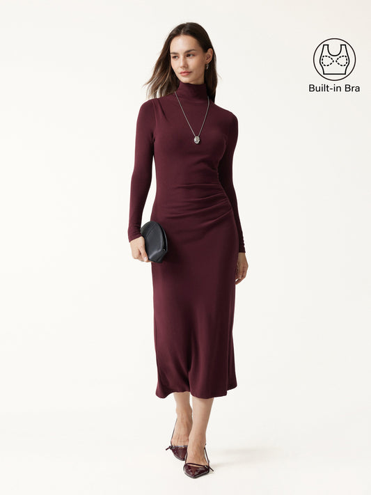 OGLmove Women's ProWarm Turtleneck Tucked Midi Bra Dress