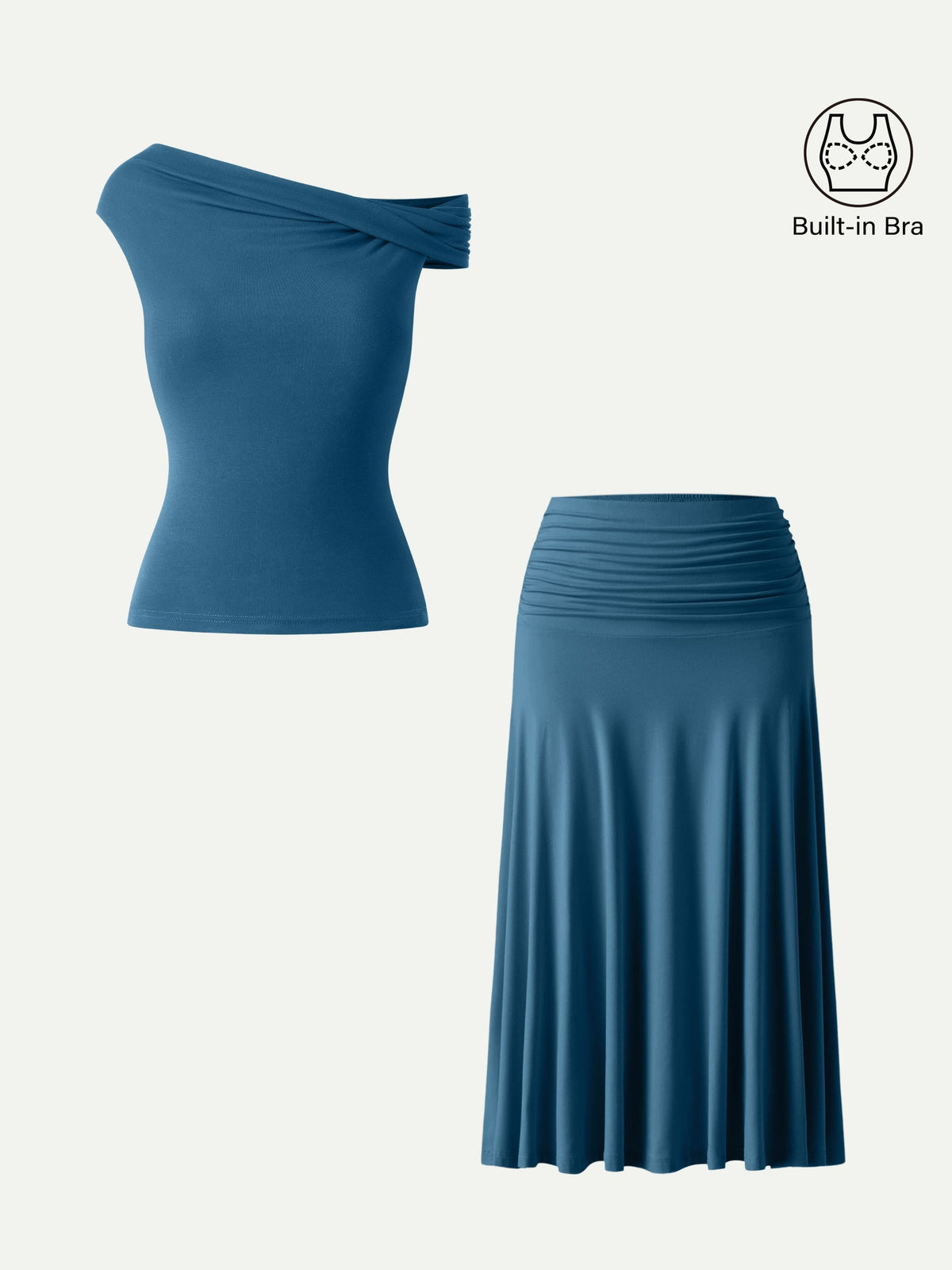 Women's 2-Piece Brami Top and Side Ruched Midi Skirt Set