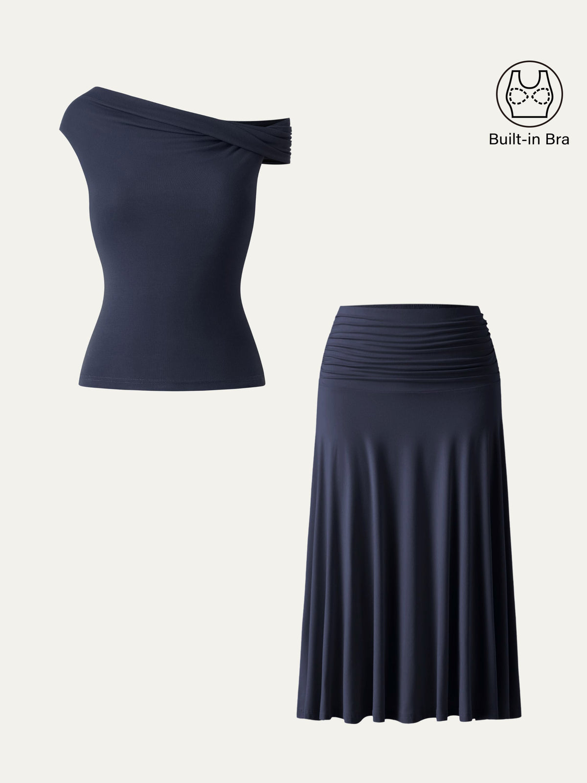 Women's 2-Piece Brami Top and Side Ruched Midi Skirt Set
