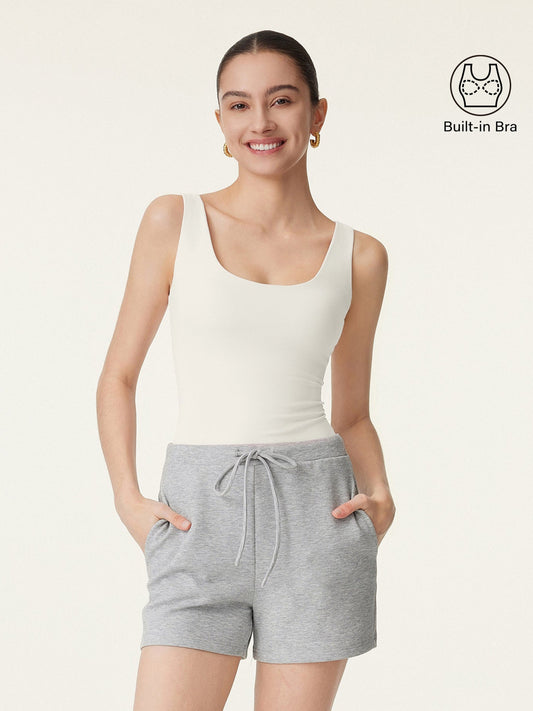OGLmove Women's Light Cotton Rib U-Neck Airy Bra Tank