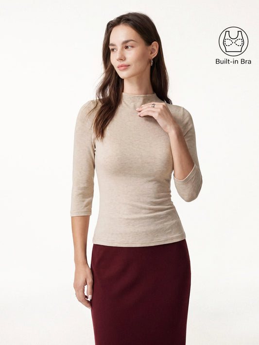 OGLmove Women's Lyocell-Wool Knit Mock Neck Bra Top
